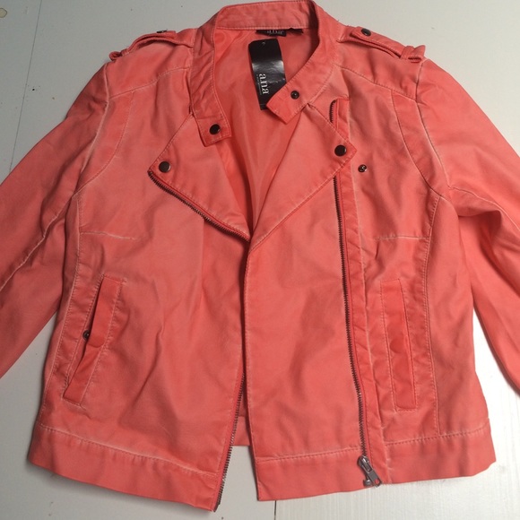 Coral faux leather jacket