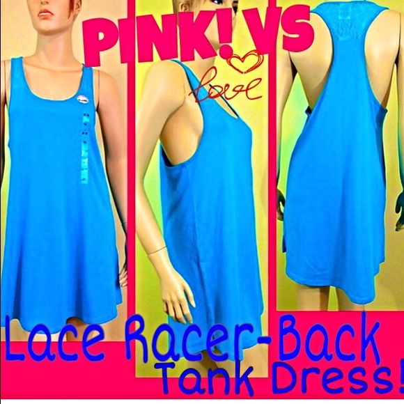 PINK Victoria's Secret Dresses & Skirts - PINK !VS Neon Blue LACE Racer-Back Dress
