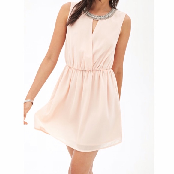 Pink Peach Beaded Surplice Dress - Picture 3 of 4
