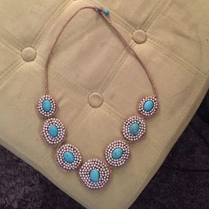 Woven turquoise and silver necklace