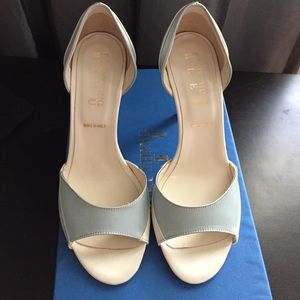 Something Bleu satin color block heels