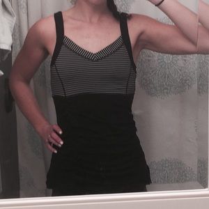 Kyodan ruched black and turquoise workout tank