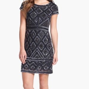 Adrianna Papell gray beaded sheath dress