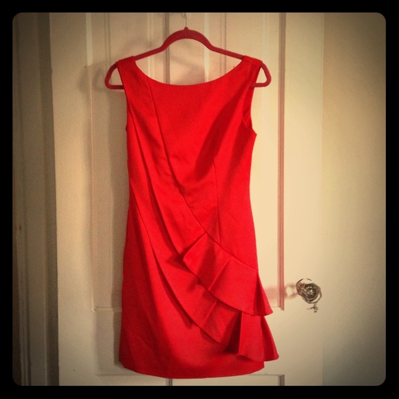 Red satin dress.