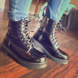 Patent leather combat boots
