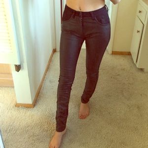 Black faux leather front high waisted skinny jeans