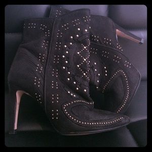 ZARA Black Leather Studded High Heel Ankle