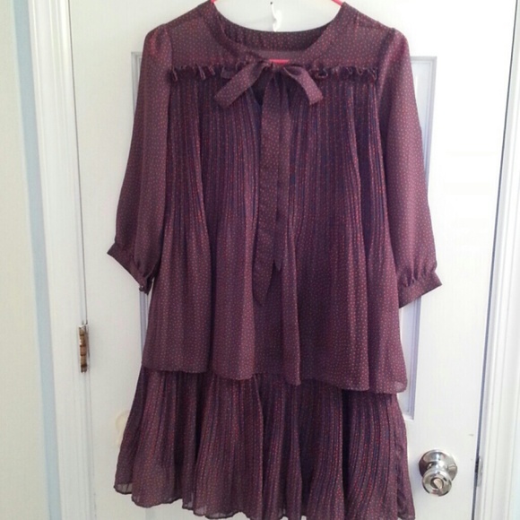 Purple chiffon dress with red dots