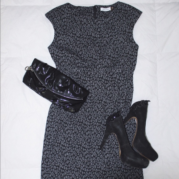 Calvin Klein grey leopard print sheath dress
