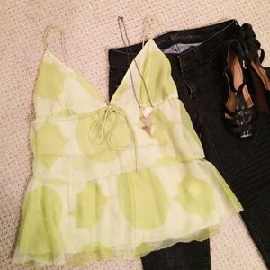 ❌SOLD- J. Crew Silk Green Ruffle Sleeveless Top❌