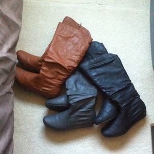 3 pair knee high boots black, gray and brown/tan