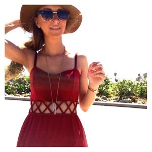 Maroon Cut-out Chiffon Maxi Dress w/front slit