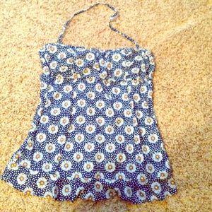 Swim suit tankini top! Navy with daisies! Size L!