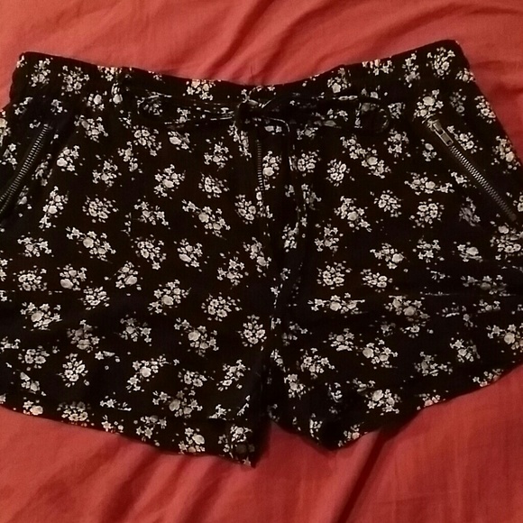 Black with beige floral shorts