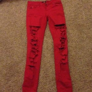 Hot topic red ripped jeans