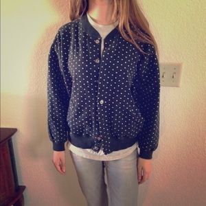 Black jacket with white poka dots
