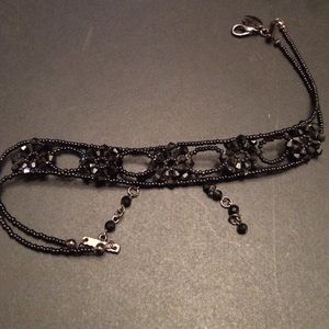 Black Beaded Flower Choker
