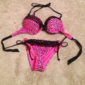 Hot pink printed swim suit