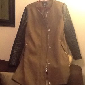 Mixed media jacket or coat; cotton & faux leather