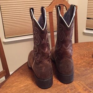 Ariat Square Toed Boots w/ pink & purple threading