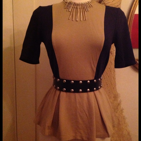 HP! Phillip Lim 3.1 4 Target Navy/Camel Peplum Top - Picture 2 of 4