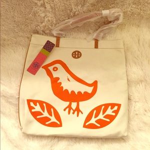 Tory Burch Lorenzo White Canvas Tote Bag NWT