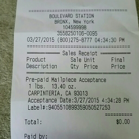 Shipping Receipt  For @m_nelson