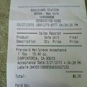 Shipping Receipt  For @m_nelson