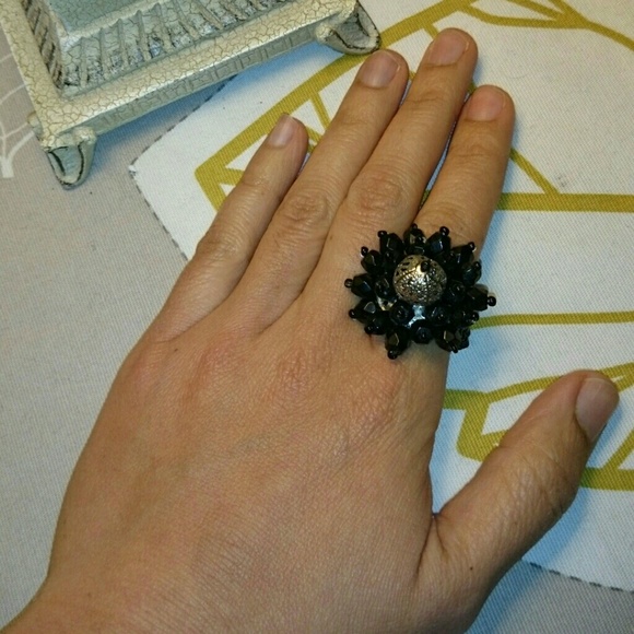 Beaded Flower Statement Ring - Picture 2 of 3