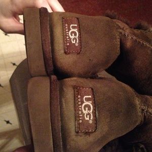 Chocolate Bailey Button UGGS with cleaners
