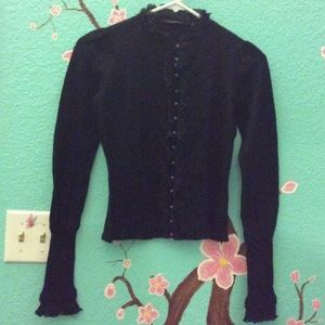 Elie Tahari black ruffled  buttoned up top size S