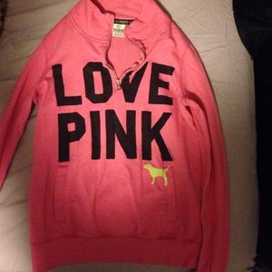 half zip pink sweatshirt