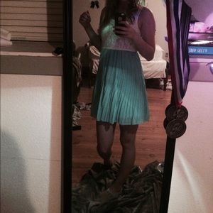 laced top and blue dress