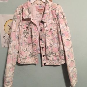 Long sleeved denim floral crop jacket