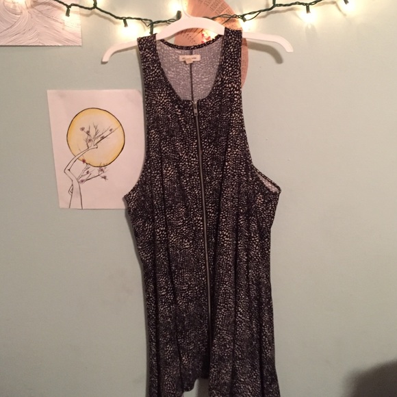 Racer back black/cream printed dress zipper front