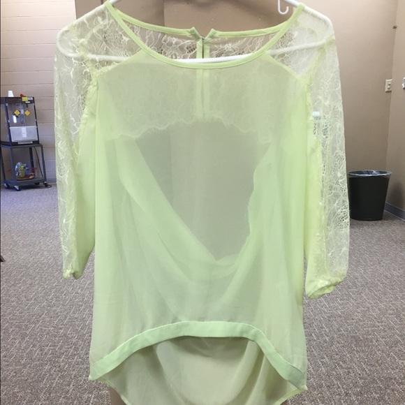 Green, open back, lace sheer top!