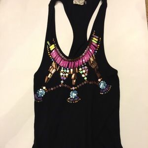 Free People Sequin Aztec Tribal Tunic Tank Top