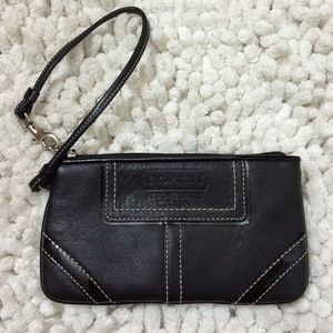 Coach black leather wristlet w/patent leather trim