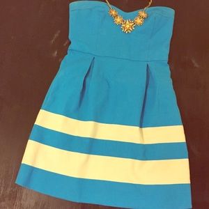 Royal Blue Fit and Flare Strapless Dress
