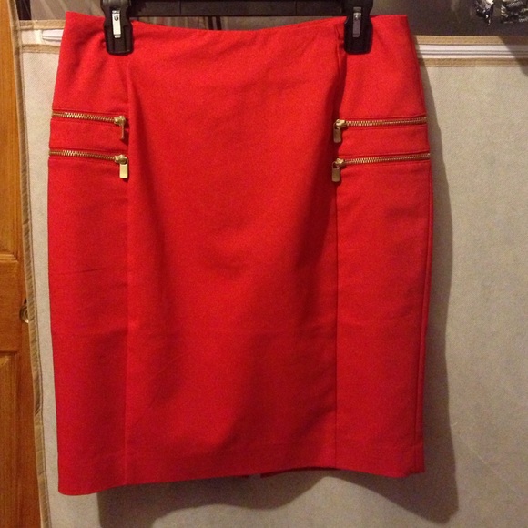 Red knee length pencil skirt