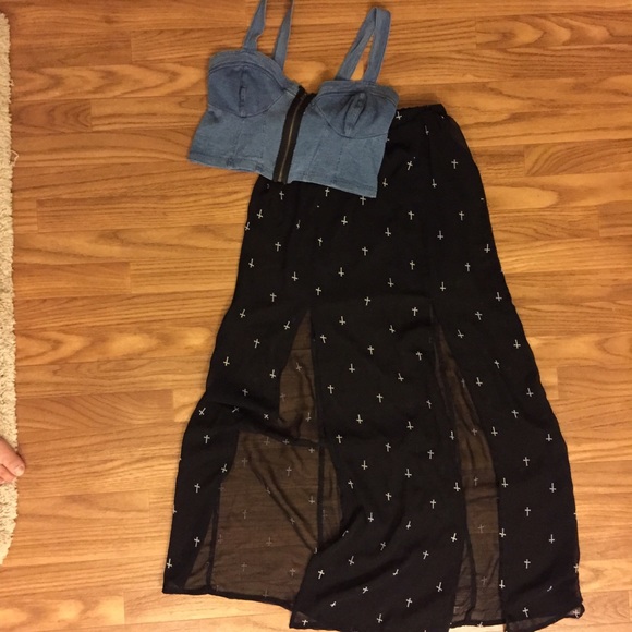 Sheer cross maxi skirt
