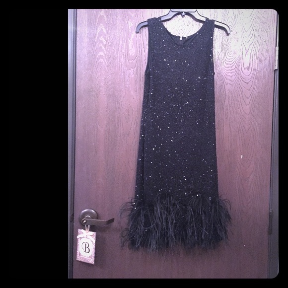 Teri Jon Sequin Feather Dress