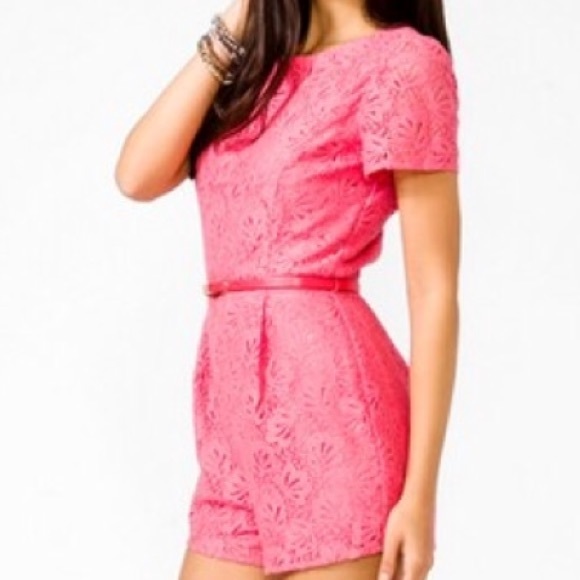 Coral Lace Romper