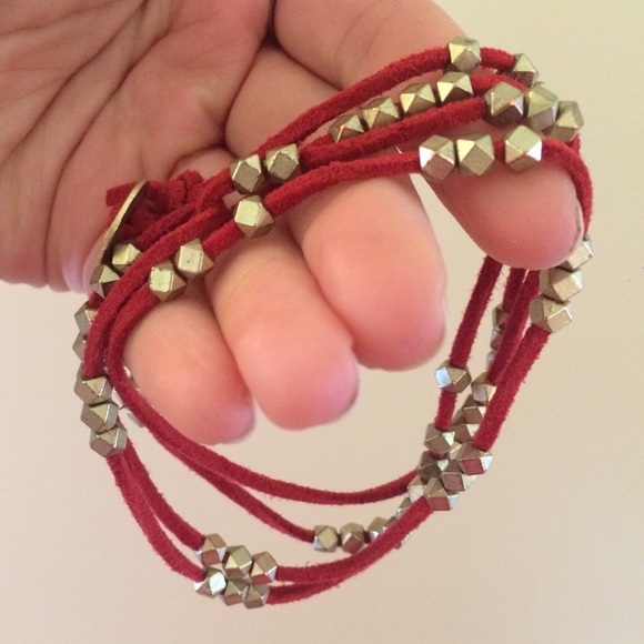 Brandy Melville Red & Gold Suede Wrap Bracelet