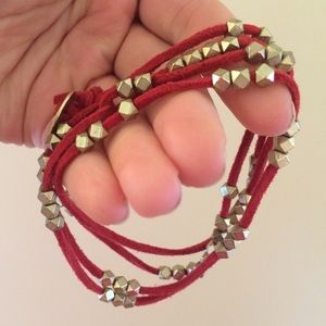 Brandy Melville Red & Gold Suede Wrap Bracelet