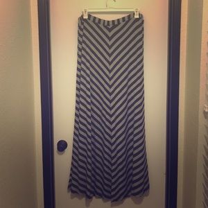 Green/gray striped maxi skirt