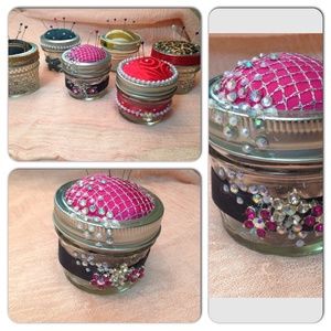 Stunning fuchsia pin cushion jar.