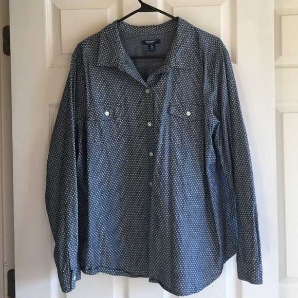 Blue with white dots button up-XXL
