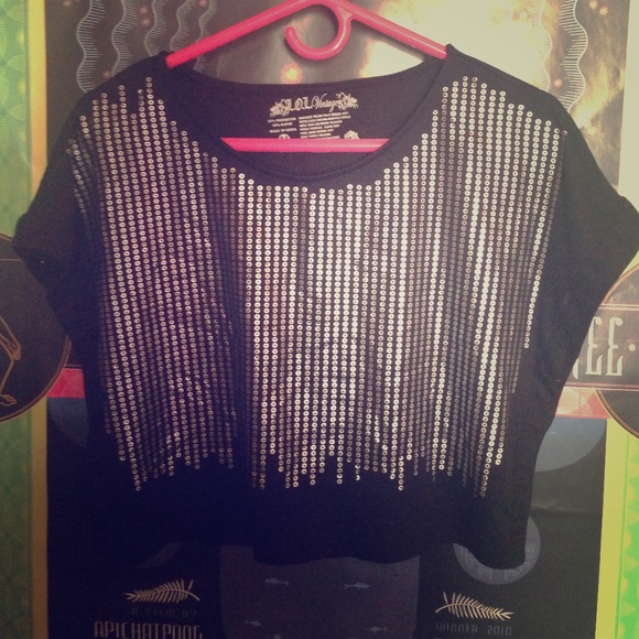 Sequined Dolman Crop Top