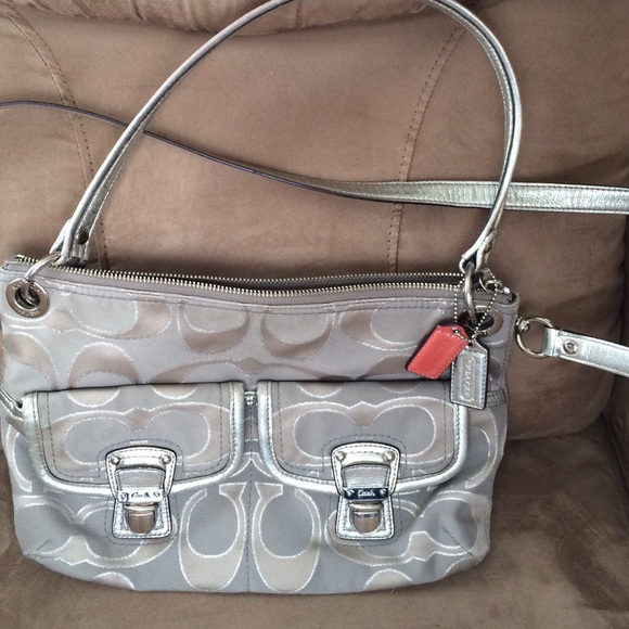 Coach Poppy Silver Metallic Signature Hippie Bag